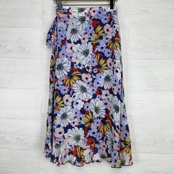 Anthropologie Maeve Sybil Wrap Skirt Size XS Floral Tie Waist Ruffle Hem Midi - Picture 8 of 16